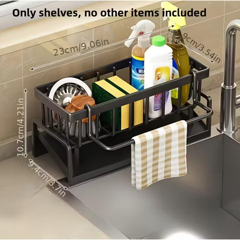 Stainless Steel Sink Storage Organizer with Detachable Brush Holder