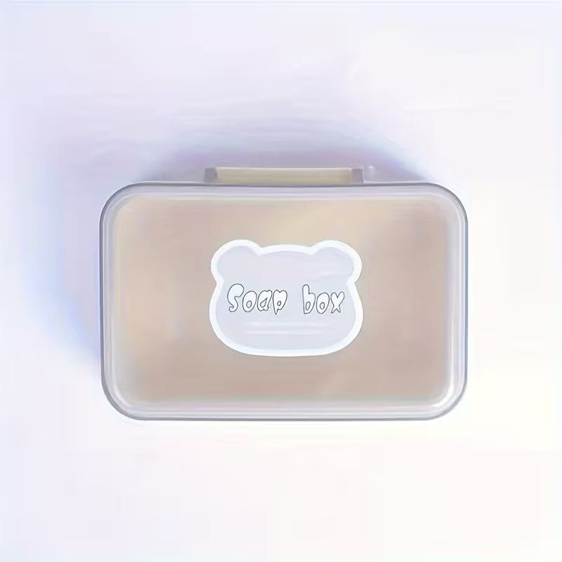 Cute Bear Flip Top Soap Dish with Drainage Tray Creative Plastic Soap Holder