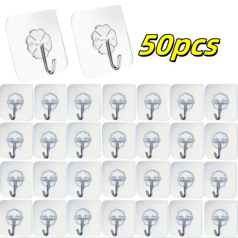 Transparent Adhesive Hooks Waterproof Durable Strong Wall Mount Utility Plastic Hooks for Home Office Kitchen