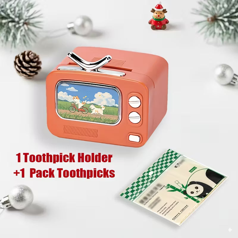 Retro TV Toothpick Holder Automatic Pop Up Dispenser Plastic Toothpick Organizer for Dining