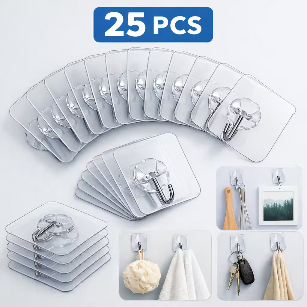 Transparent Adhesive Hooks Waterproof Durable Strong Wall Mount Utility Plastic Hooks for Home Office Kitchen