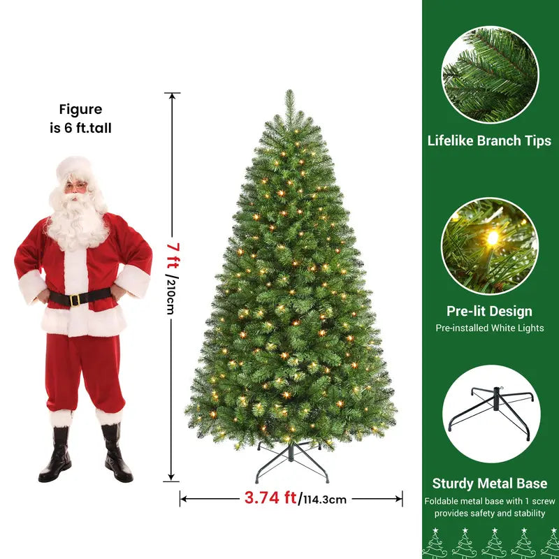 Pre Lit Christmas Tree LED Lights Easy Assembly Indoor Christmas Décor