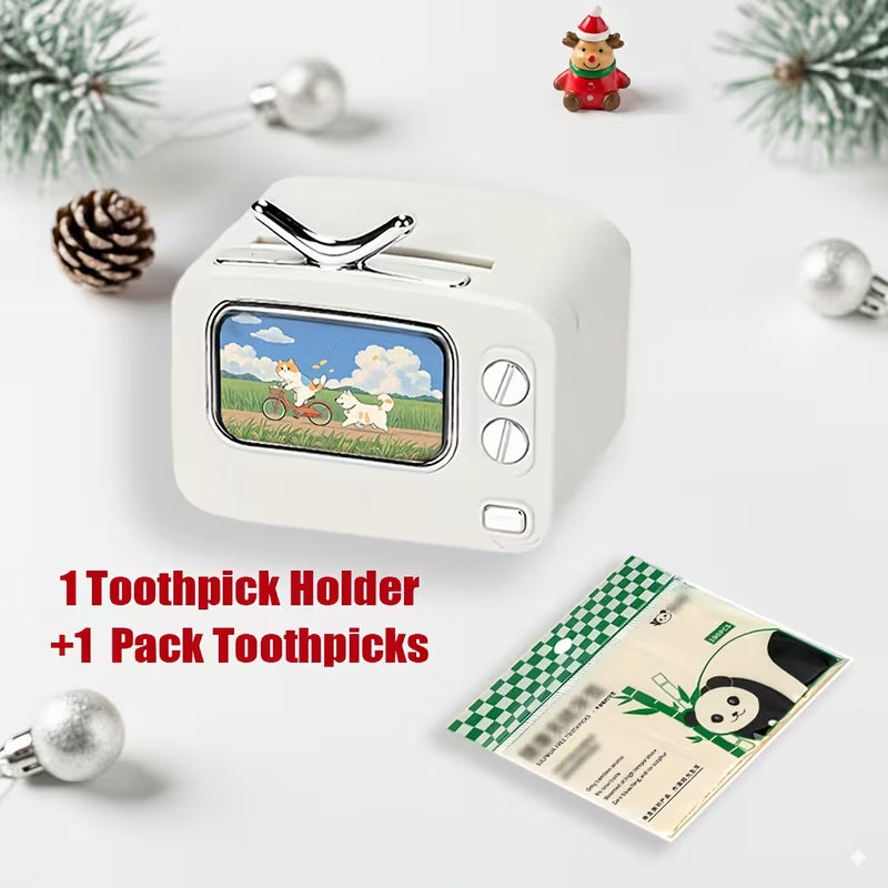 Retro TV Toothpick Holder Automatic Pop Up Dispenser Plastic Toothpick Organizer for Dining