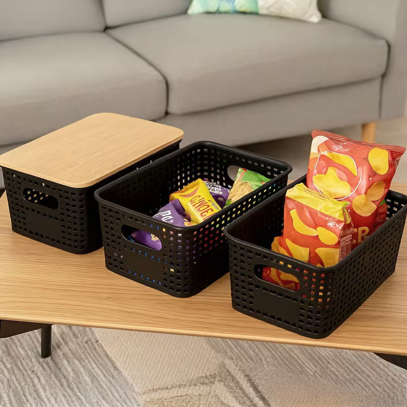 Stackable Storage Bins with Bamboo Lids Modern Plastic Organizer Boxes for Home Storage