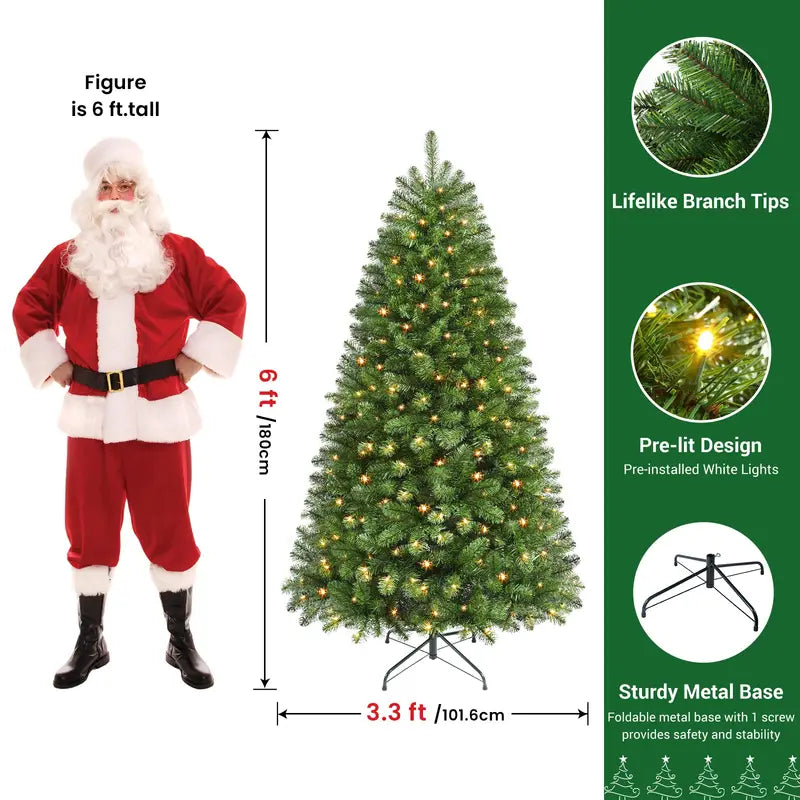 Pre Lit Christmas Tree LED Lights Easy Assembly Indoor Christmas Décor