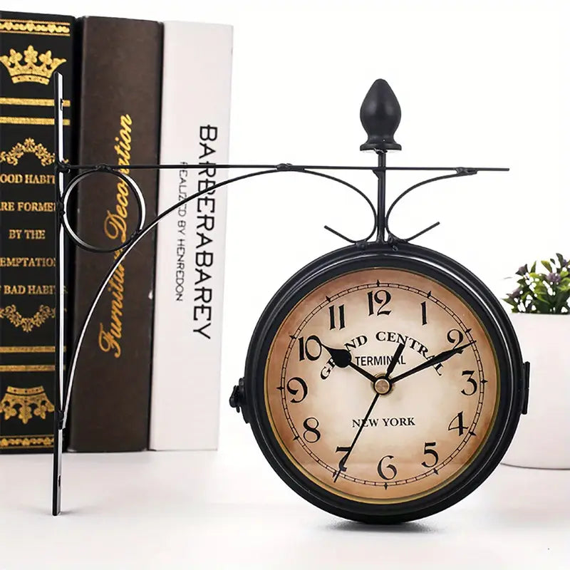 European Style Wall Clock Vintage Decor Double Sided Wall Clock with Hands Display.