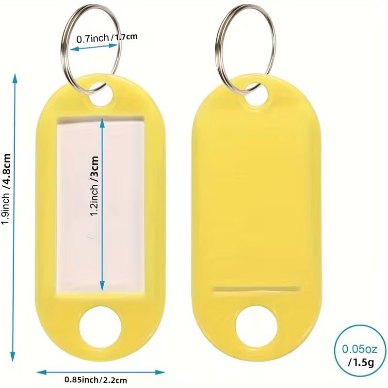 10 Colour Key Tags with Labels Plastic Key Rings & Key Labels | 25 or 50 Pack