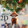 2D Cute Highland Cow Acrylic Pendant Flat Christmas Tree Decoration Home Decor