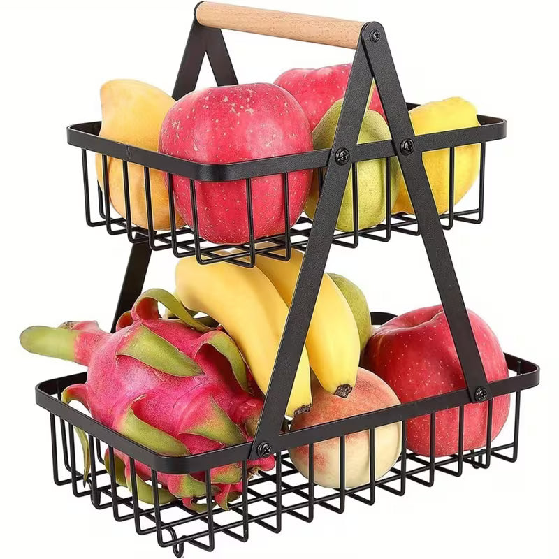 2 Tier Detachable Fruit Vegetable Basket Organizer for Kitchen Home Office