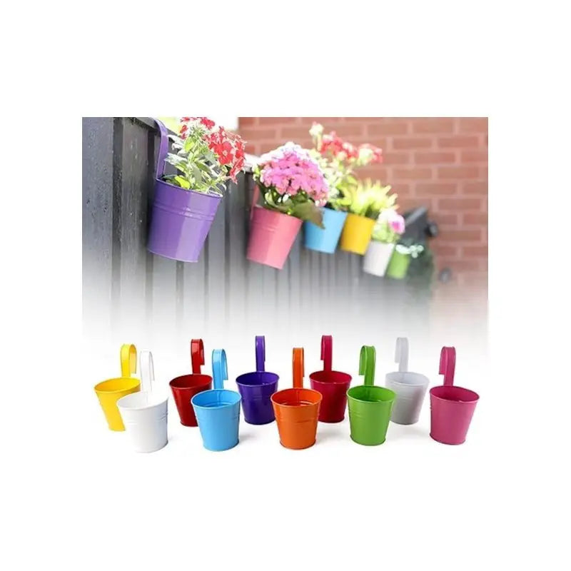 Metal Hanging Flower Pots with Drainage Hole & Hooks Garden Planters for Balcony