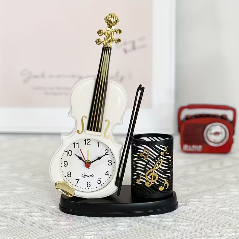 Creative Unique Violin Shaped Alarm Clock with Pen Holder Pack of 2