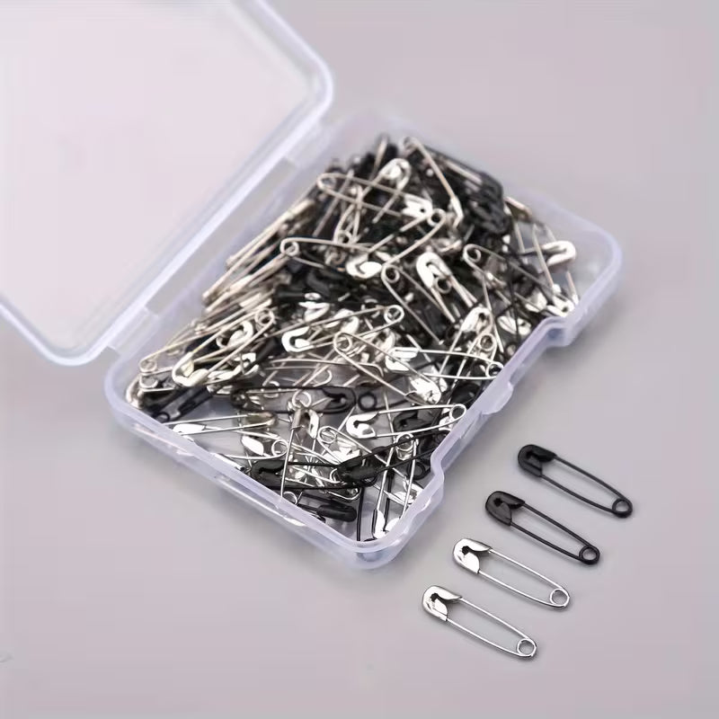 120pcs Mini Safety Pins 19mm Small Black Safety Pins for Sewing Clothing Repair with Storage Box