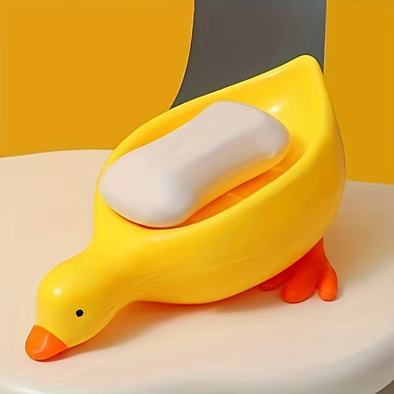 Duck Shaped Self Draining Soap Dish Plastic Bathroom Soap Holder with Waterfall Drain