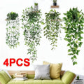 4PCS artificial hanging plants in pots displayed above a green sofa for indoor home décor.