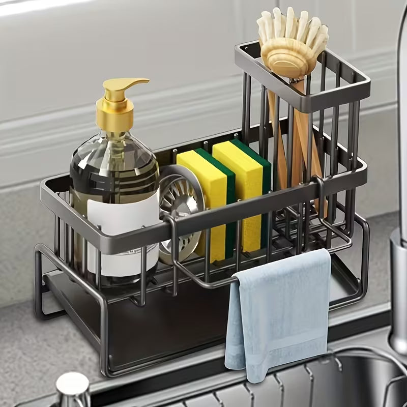 Stainless Steel Sink Storage Organizer with Detachable Brush Holder