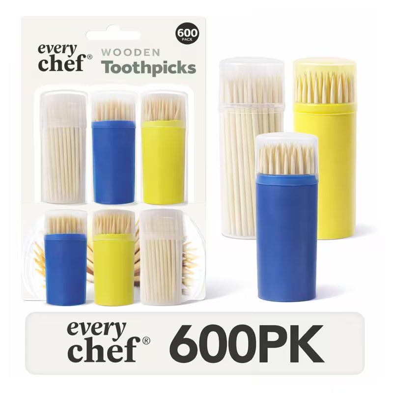 600 Pack Wooden Toothpicks with Portable Dispenser Disposable Toothpicks for Kitchen