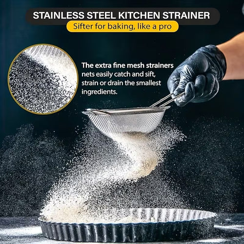 2 Piece Stainless Steel Fine Mesh Strainer with Handle Tea Juice Flour Kitchen Sifting Filter