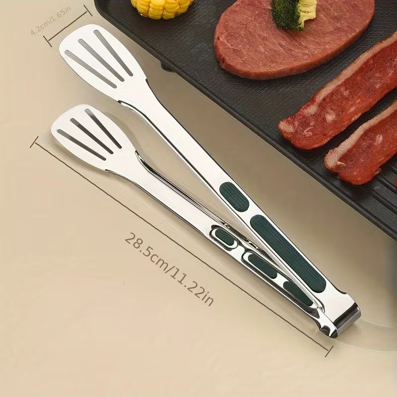 3PCS Stainless Steel Food Tongs with Silicone Handles | Heat Resistant BBQ & Buffet Clips