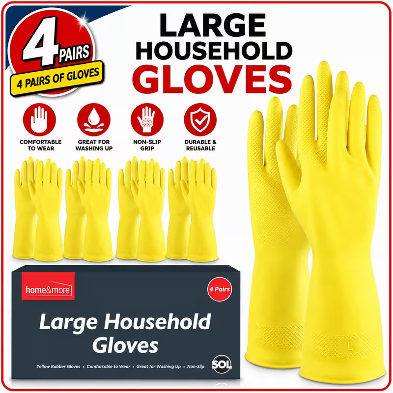 Waterproof Large Rubber Cleaning Long Sleeve 4 Pairs Dishwashing Gloves with Flock Lining Non Slip Grip