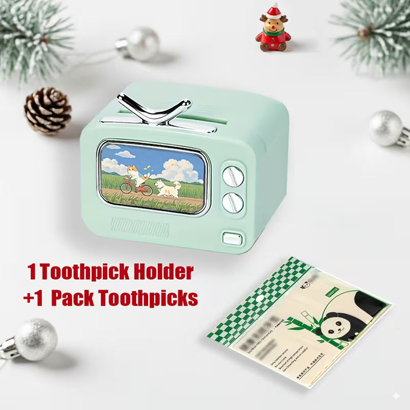 Retro TV Toothpick Holder Automatic Pop Up Dispenser Plastic Toothpick Organizer for Dining