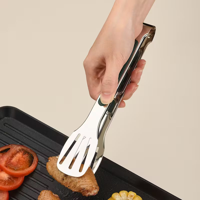 3PCS Stainless Steel Food Tongs with Silicone Handles | Heat Resistant BBQ & Buffet Clips