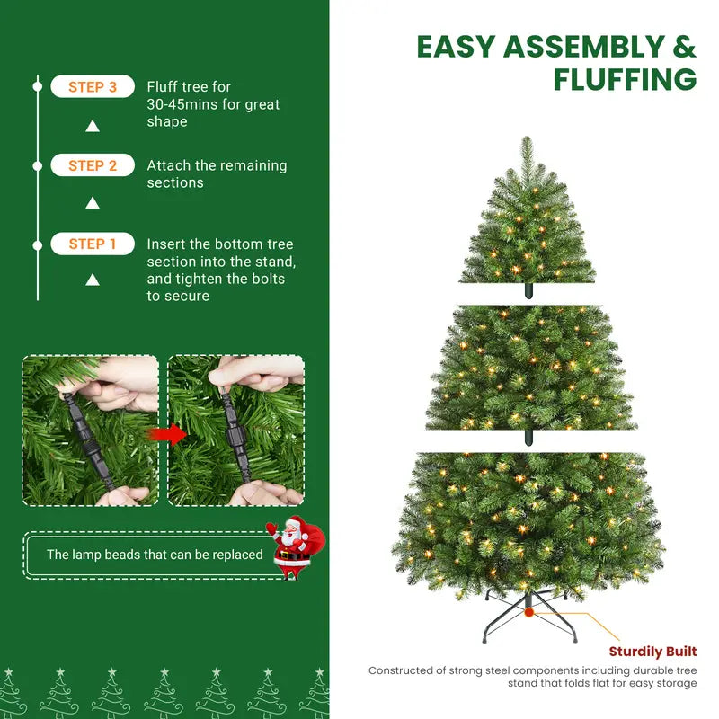 Pre Lit Christmas Tree LED Lights Easy Assembly Indoor Christmas Décor