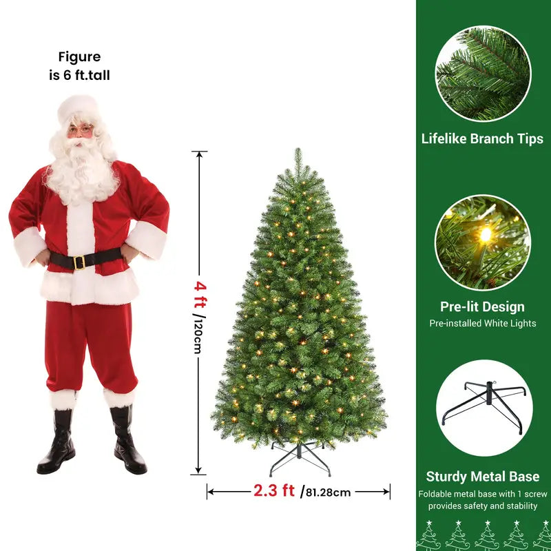 Pre Lit Christmas Tree LED Lights Easy Assembly Indoor Christmas Décor