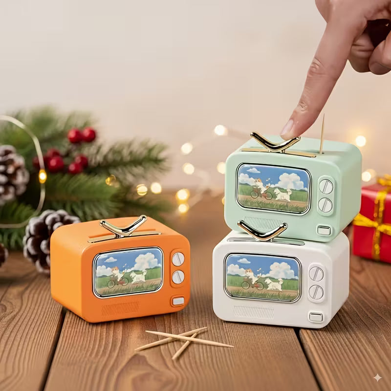 Retro TV Toothpick Holder Automatic Pop Up Dispenser Plastic Toothpick Organizer for Dining