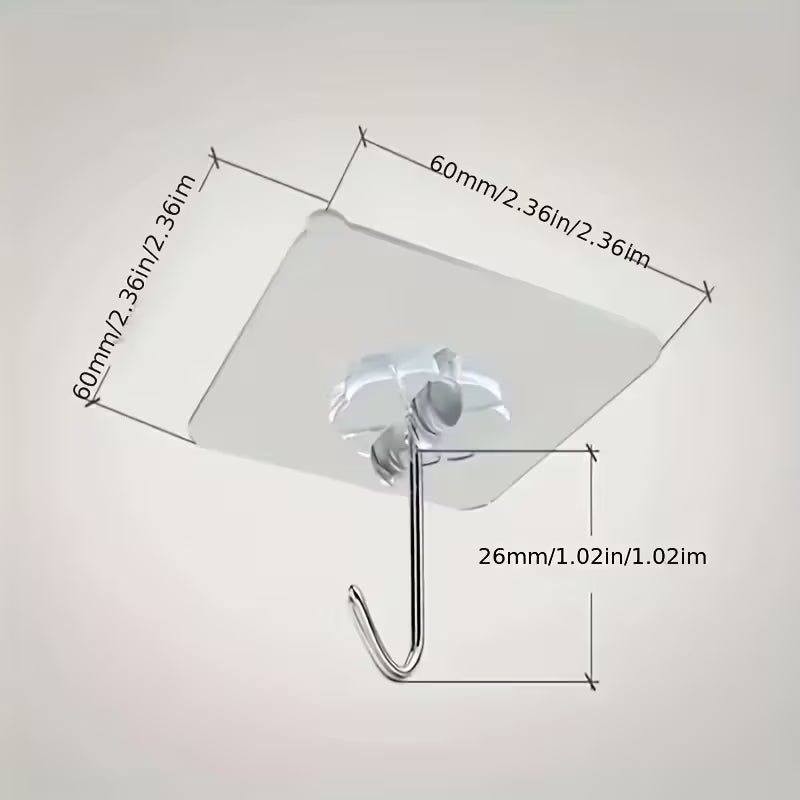 Transparent Adhesive Hooks Waterproof Durable Strong Wall Mount Utility Plastic Hooks for Home Office Kitchen