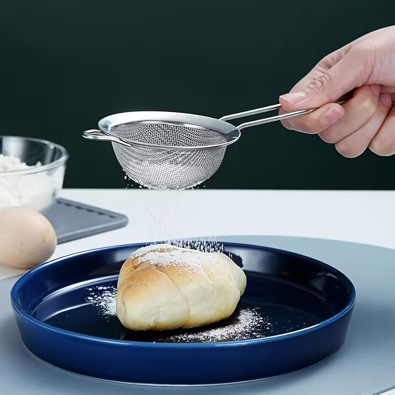 2 Piece Stainless Steel Fine Mesh Strainer with Handle Tea Juice Flour Kitchen Sifting Filter