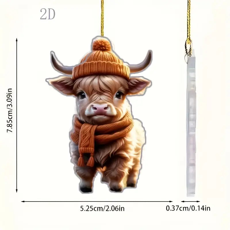 2D Cute Highland Cow Acrylic Pendant Flat Christmas Tree Decoration Home Decor