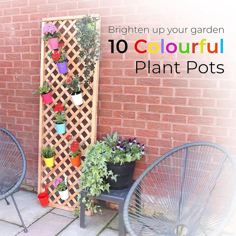 Metal Hanging Flower Pots with Drainage Hole & Hooks Garden Planters for Balcony