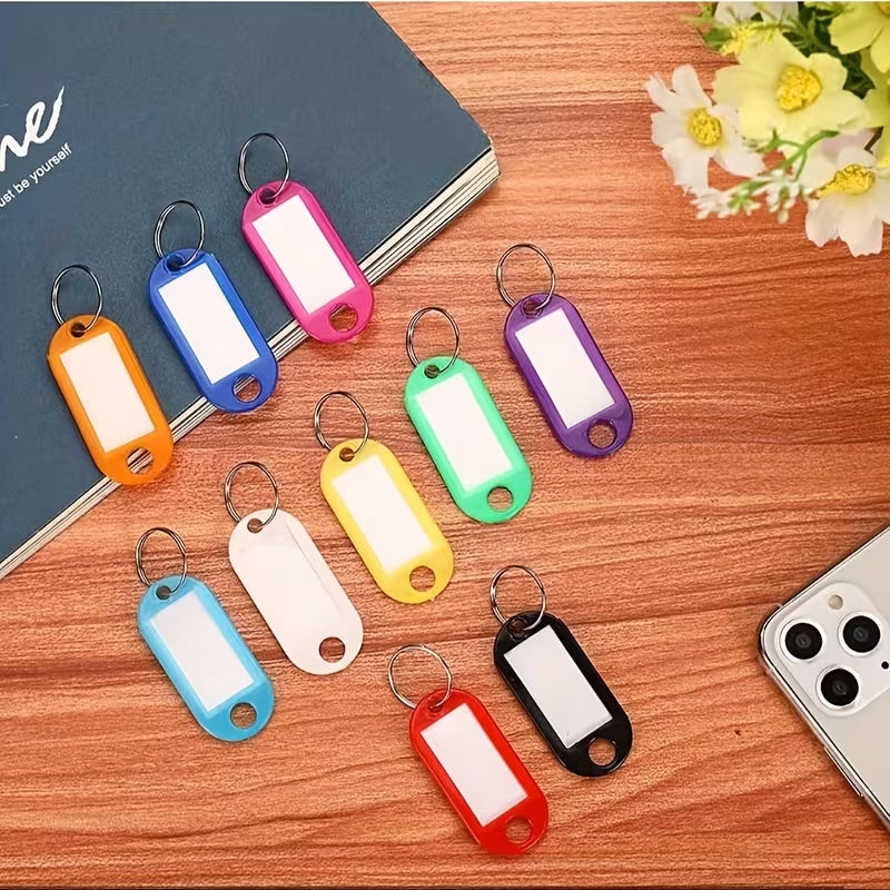 10 Colour Key Tags with Labels Plastic Key Rings & Key Labels | 25 or 50 Pack