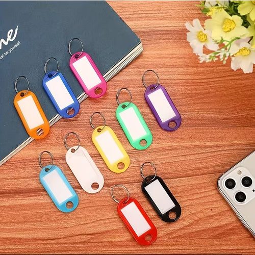 10 Colour Key Tags with Labels Plastic Key Rings & Key Labels | 25 or 50 Pack
