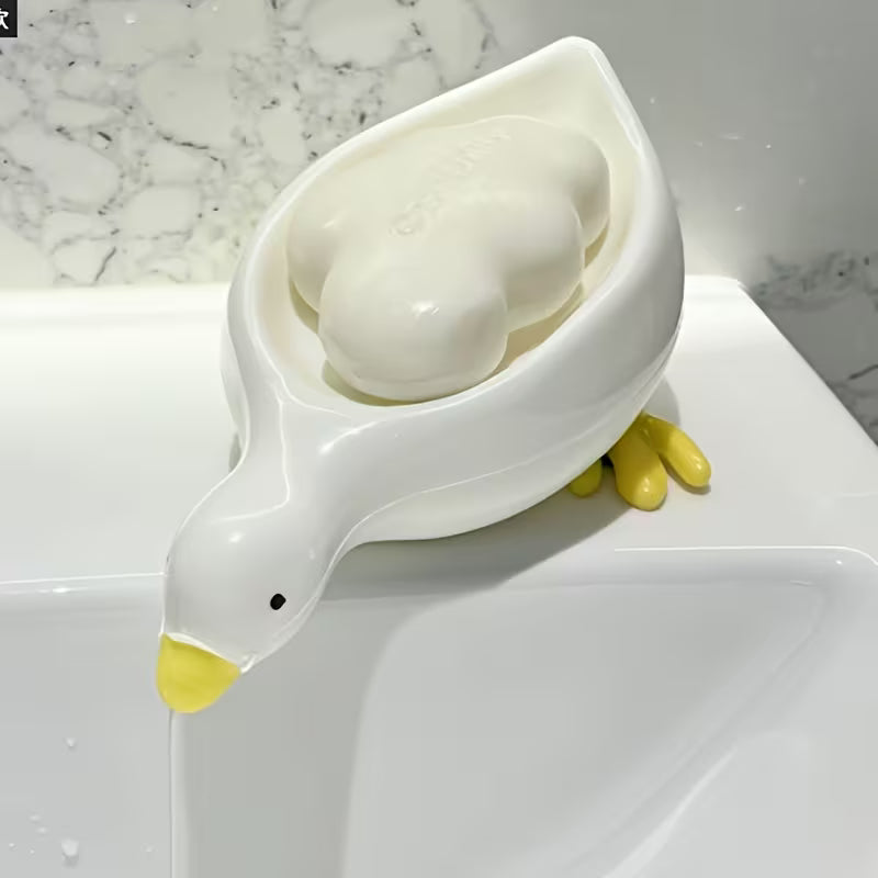 Duck Shaped Self Draining Soap Dish Plastic Bathroom Soap Holder with Waterfall Drain