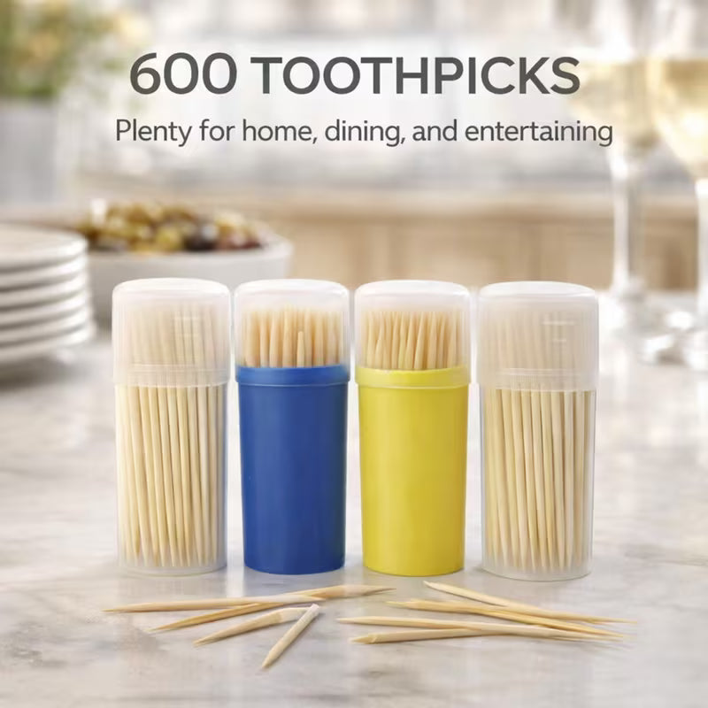 600 Pack Wooden Toothpicks with Portable Dispenser Disposable Toothpicks for Kitchen