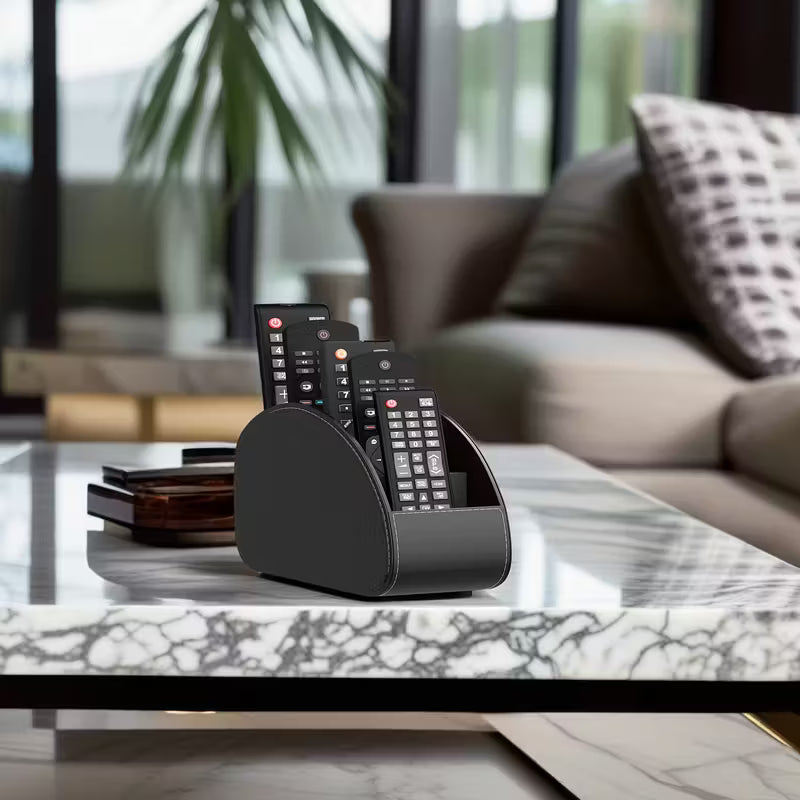 PU Leather Remote Control Holder Desktop Bedside Table Organizer Caddy for TV Remotes Media Players Pens Glasses Small Accessories