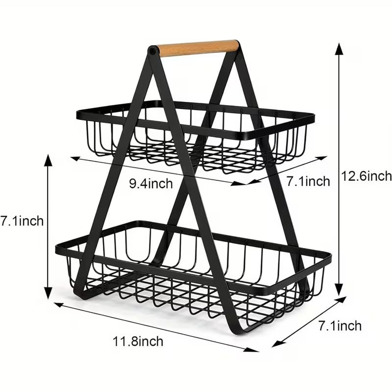 2 Tier Detachable Fruit Vegetable Basket Organizer for Kitchen Home Office