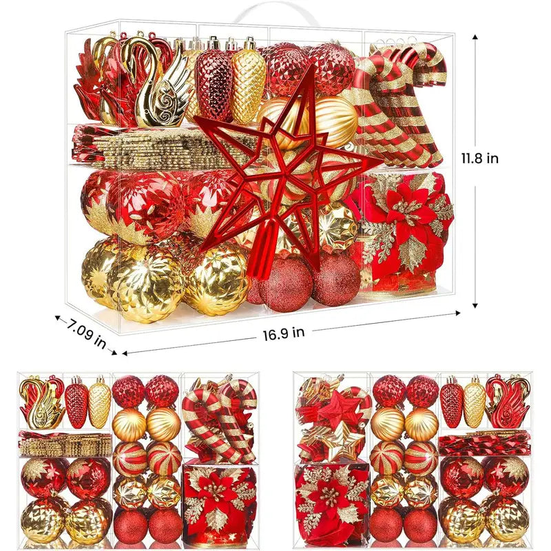 128 Piece Christmas Ornaments Set Decor for Christmas Tree Decoration