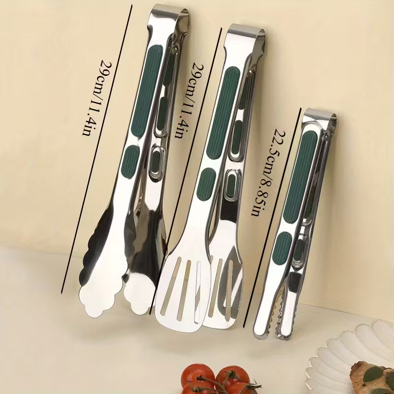 3PCS Stainless Steel Food Tongs with Silicone Handles | Heat Resistant BBQ & Buffet Clips