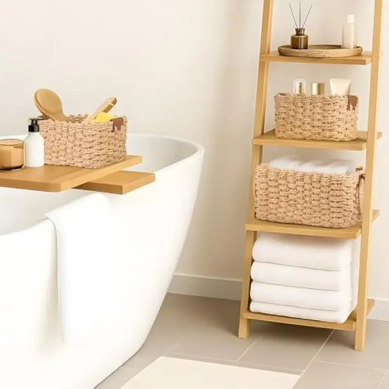 Woven Storage Basket Set with Handles 3PCS Cute Natural Paper Rope Organizer for Home Décor