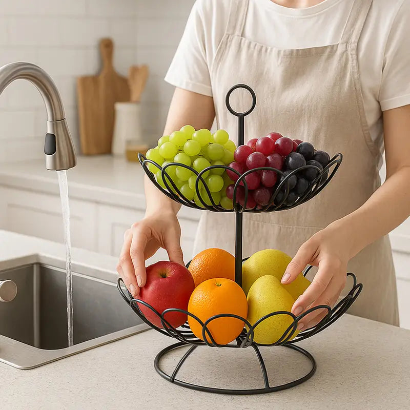 Stainless Steel Fruit Basket Hollow Design for Kitchen Home Office Restaurant Table Decor