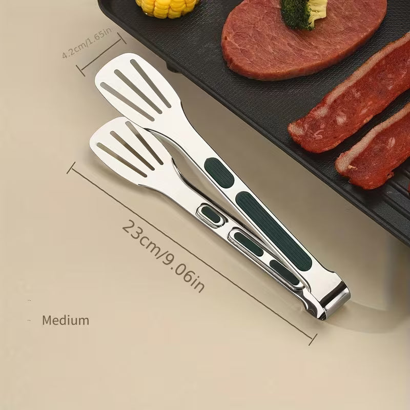 3PCS Stainless Steel Food Tongs with Silicone Handles | Heat Resistant BBQ & Buffet Clips