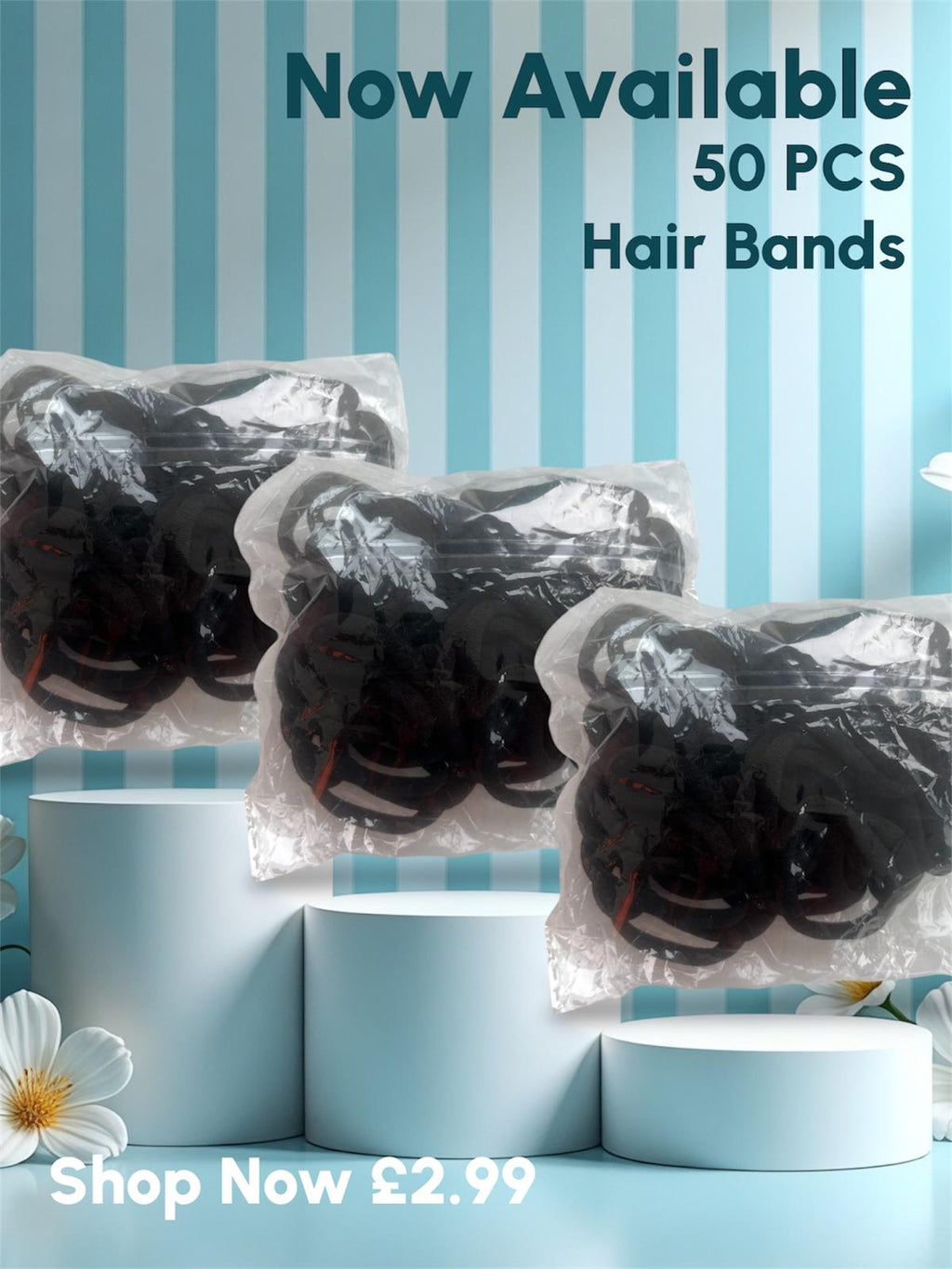 50 PCS Black Polyester Hair Scrunchies High Elastic Ponytail Holders