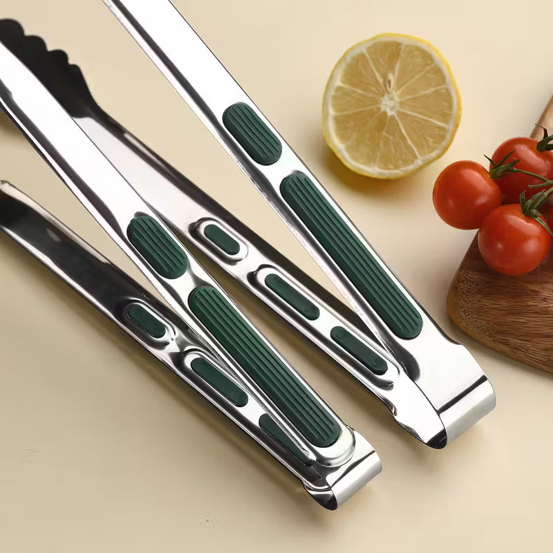 3PCS Stainless Steel Food Tongs with Silicone Handles | Heat Resistant BBQ & Buffet Clips