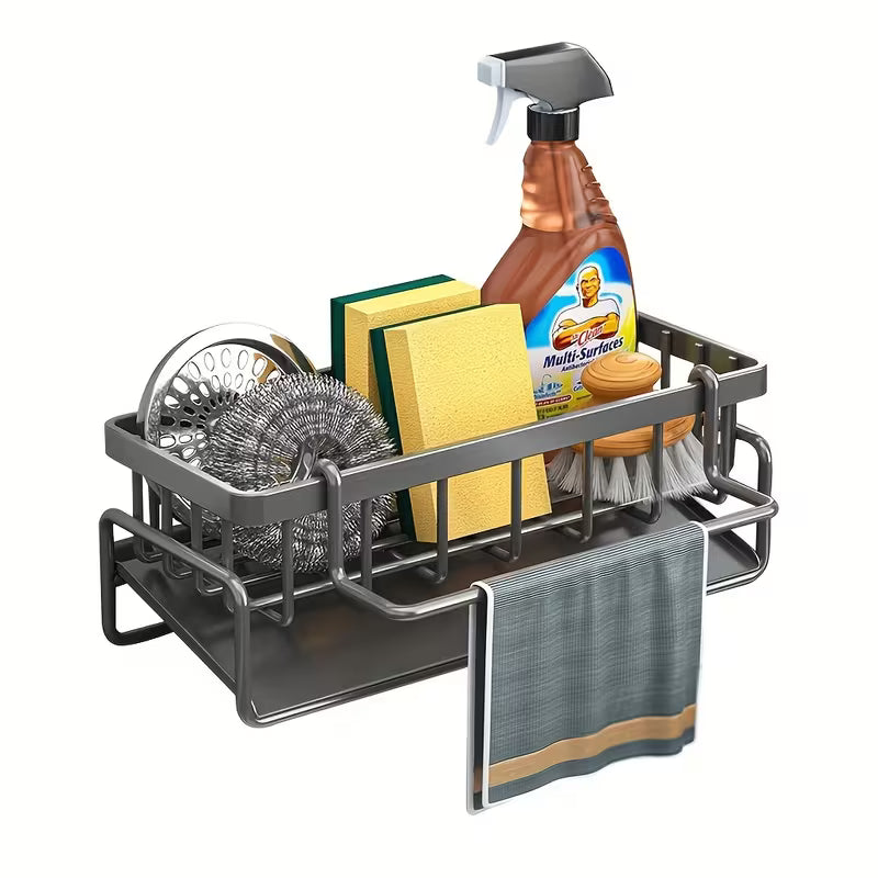 Stainless Steel Sink Storage Organizer with Detachable Brush Holder
