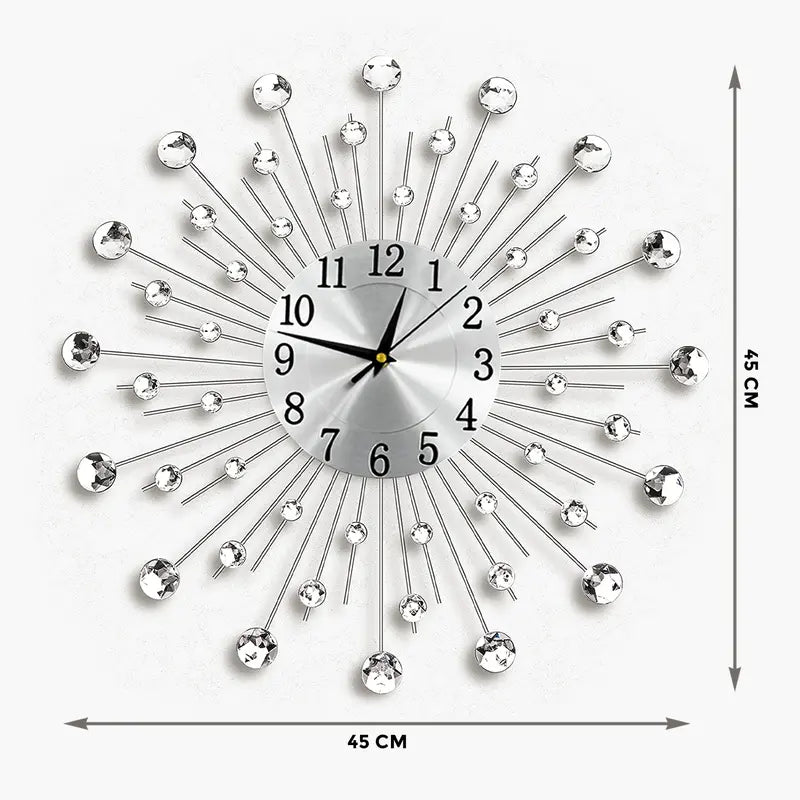 Stylish silver metal wall clock for home décor – crystal diamond design 45cm
