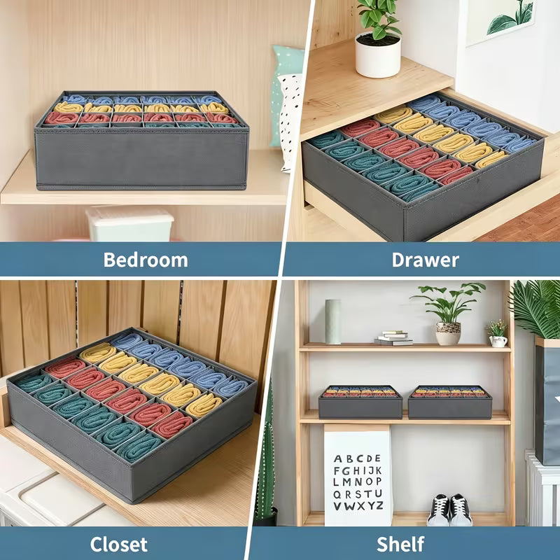 24 Compartment Foldable Fabric Closet Storage Box for Socks Ties