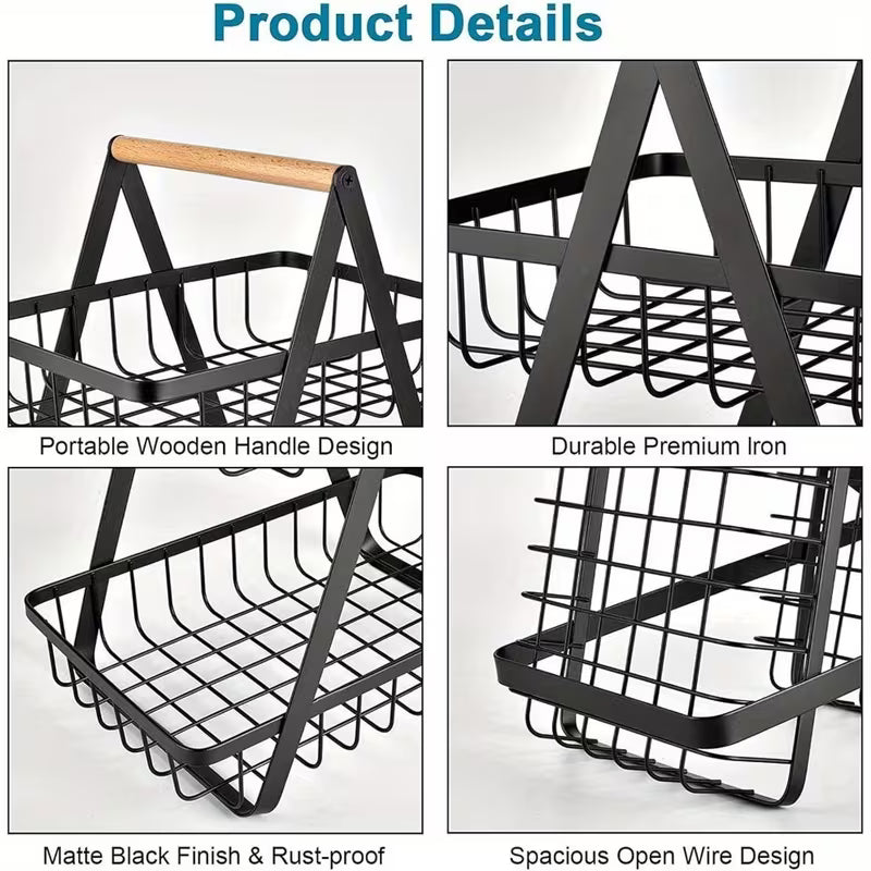2 Tier Detachable Fruit Vegetable Basket Organizer for Kitchen Home Office