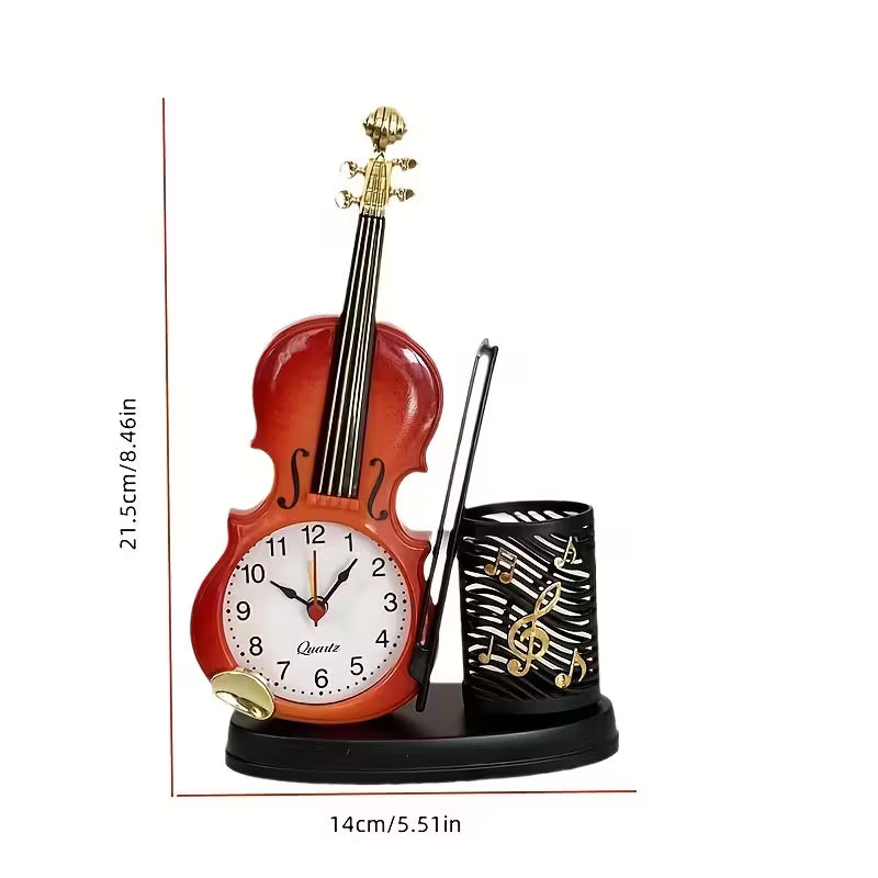 Violin Shaped Alarm Clock with Pen Holder Unique Home and Bedroom Clock Decor
